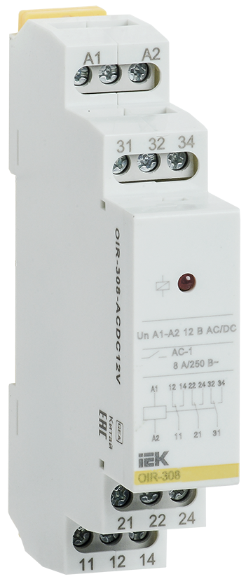 Промежуточное реле OIR, 3 контакта (8А), 12В AC/DC IEK, OIR-308-ACDC12V