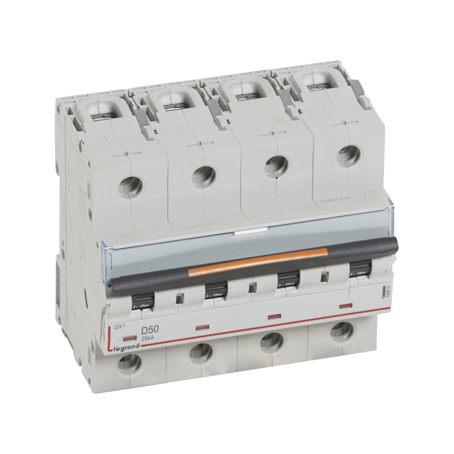 DX3 Автоматический выключатель 4-полюсный 50A 25kA (хар-ка D) Legrand, 409851