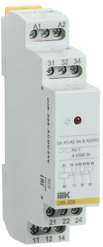 Промежуточное реле OIR, 3 контакта (8А), 24В AC/DC IEK, OIR-308-ACDC24V