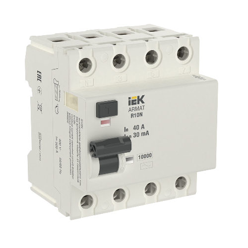 R10N Блок утечки тока 4-полюсный, 40А 30mA, 10kA, тип AC ИЭК, AR-R10N-4-040C030