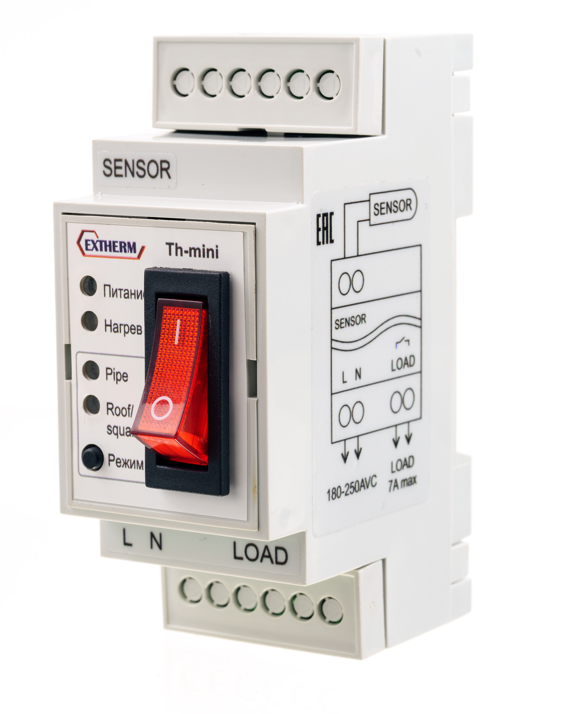 Extherm Extherm Th-mini Термостат для управления системой электрообогрева на кровлях/площадках/трубах с фиксированными настройками в комлекте с датчиком температуры, ток 7 А