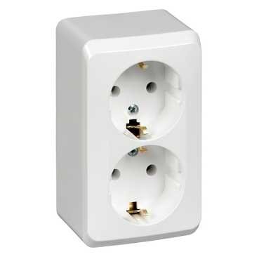 Розетка двойная с заземлением, О/У, 16А, 250В (белая ) Этюд Systeme Electric, PA16-007B