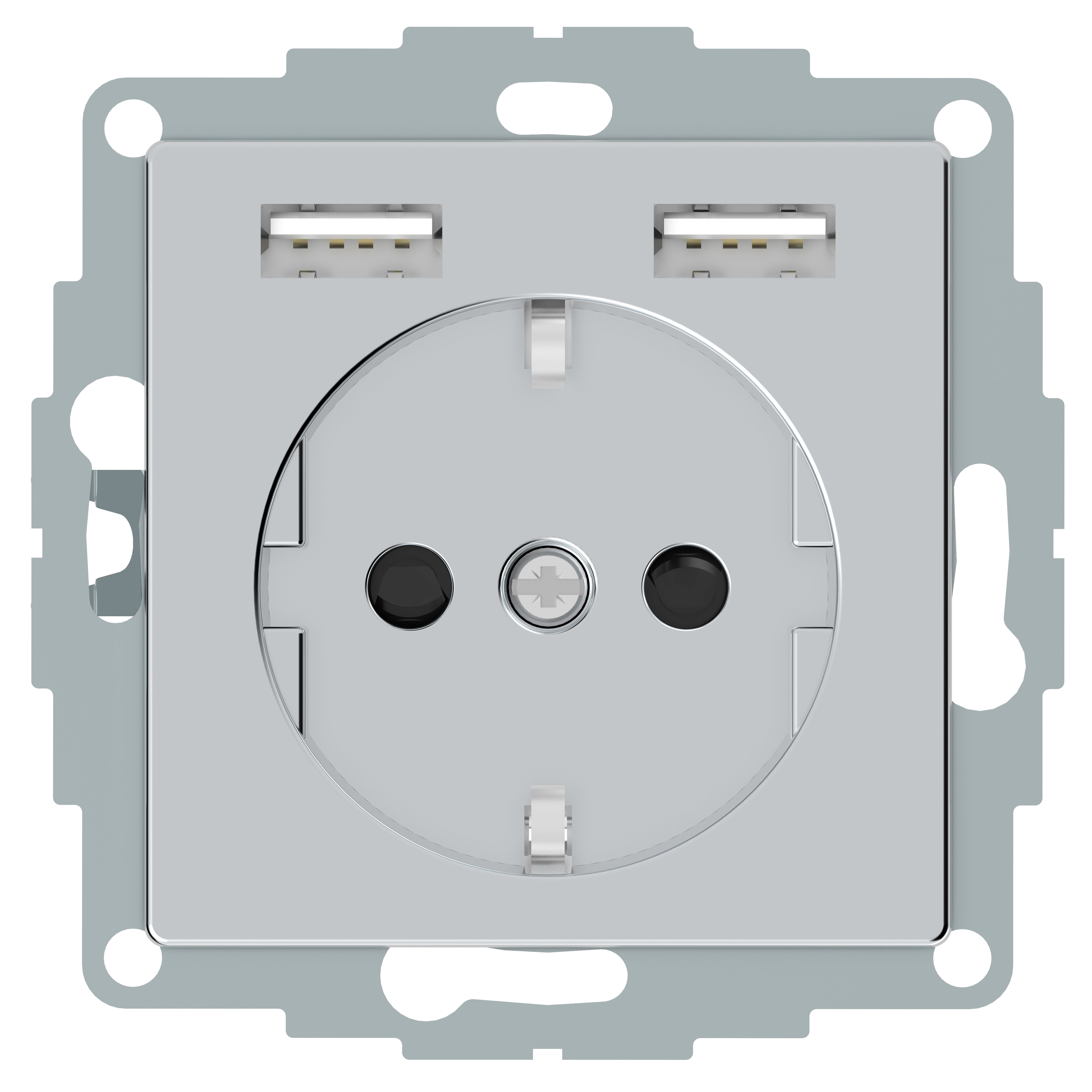 Розетка SCHUKO с 2 USB c зарядным устройством 2,4 a, sm (алюминий) Merten Schneider Electric, MTN2366-0460