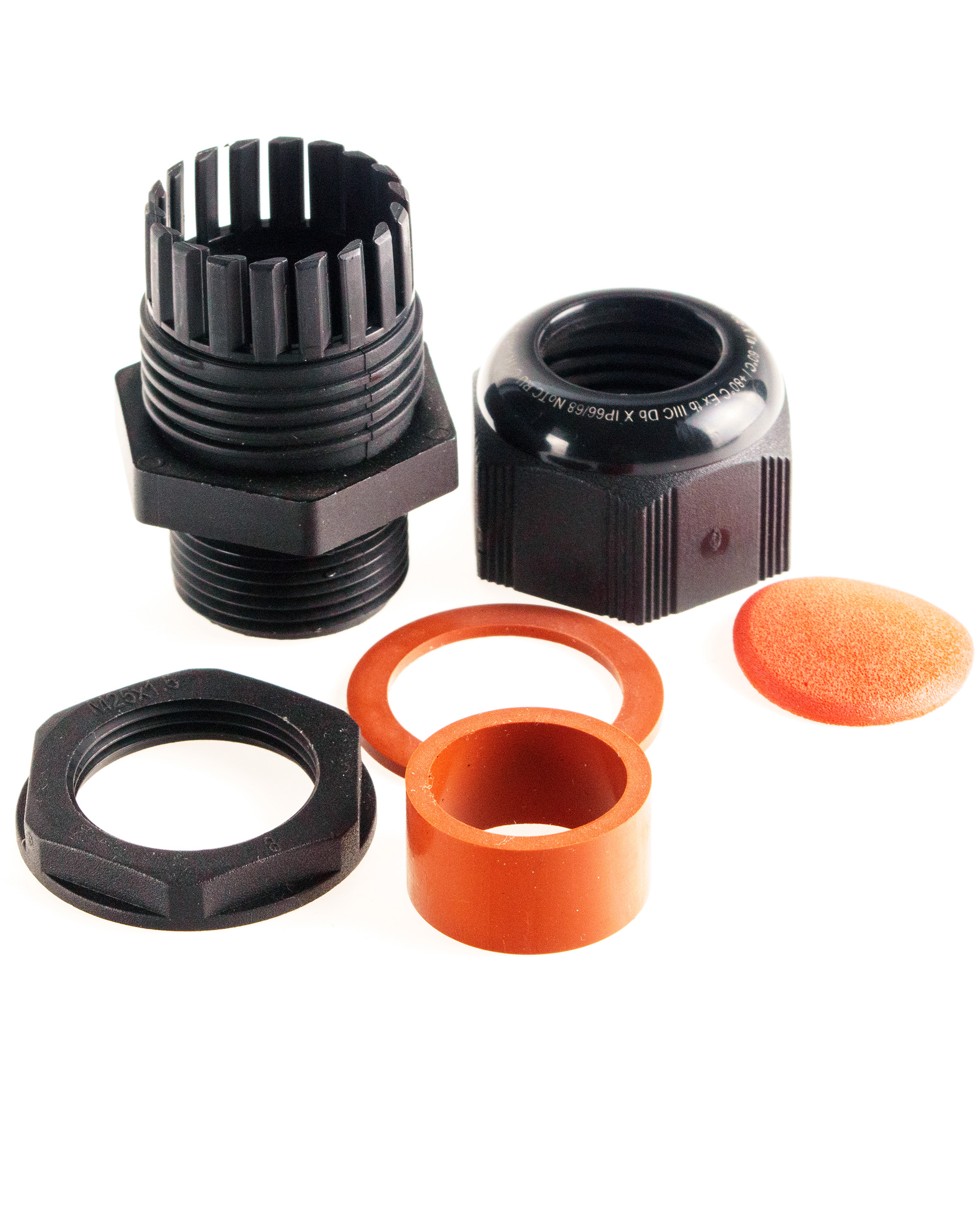 Extherm Extherm BM-X6S-L Кабельный ввод взрывозащищенный М25х1,5 с уплотнением для нагревательного кабеля (12,0x6,0)  с уплотнительным кольцом и контргайкой, полиамид