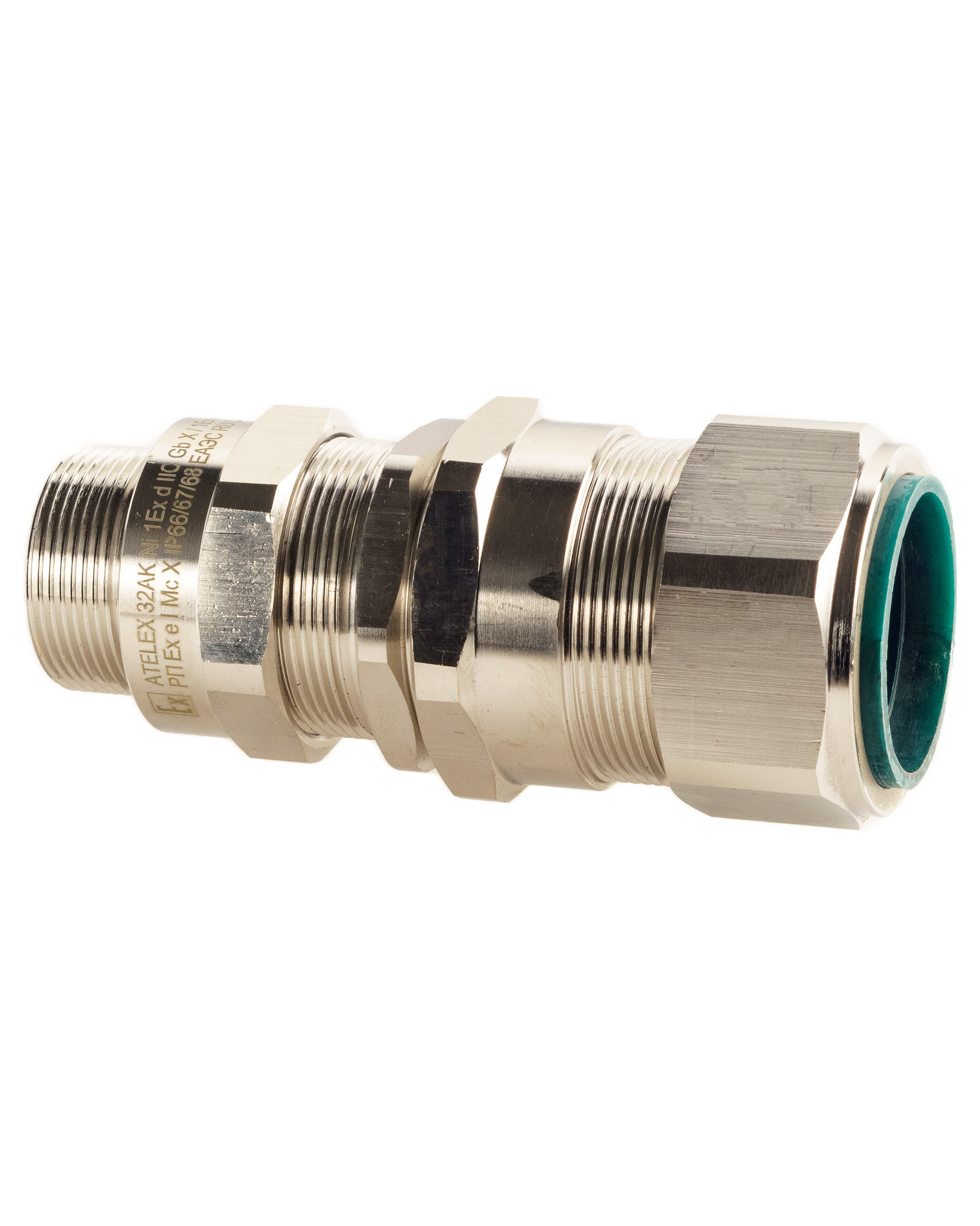 Extherm Extherm 32AK 05 Кабельный ввод взрывозащищенный М32х1,5 с уплотнением для бронированного силового кабеля d вн. 17-25,9 мм, d нар.23,7-33,9 мм, М32x1,5 6g, 1ExdIIC Gb X / 1ExeII Gb X, IP66/67/68 и гайкой, латунь