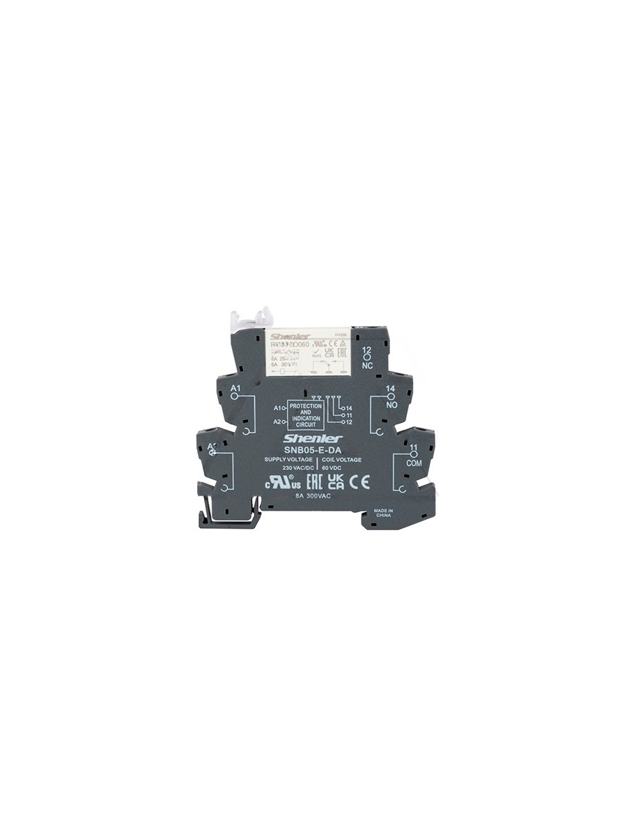 Реле интерфейсное с колодкой, винт. заж., 1CO, 6A, 230VAC/DC, LED, W=6.2mm Shenler