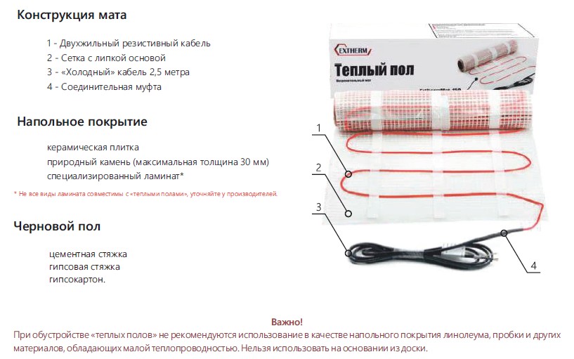 Extherm 1.25 кв.м. Мат нагревательный ExthermMat 150-187-1.25