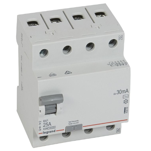 RX3 Блок утечки тока (УЗО) 4-полюсный, 25А, 30мА, тип АC Legrand, 402062