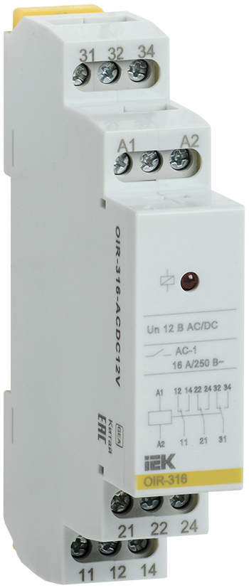 Промежуточное реле OIR, 3 контакта (16А), 12В AC/DC IEK, OIR-316-ACDC12V
