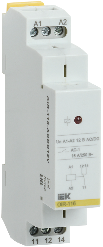 Промежуточное реле OIR, 1 контакт (16А), 12В AC/DC IEK, OIR-116-ACDC12V