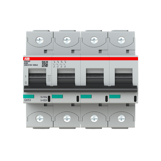 S804P K80 Автоматический выключатель 4-полюсный, 80A, 50kA (хар-ка K) ABB, 2CCG001259R0001