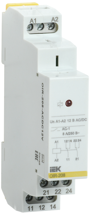 Промежуточное реле OIR, 2 контакта (8А), 12В AC/DC IEK, OIR-208-ACDC12V