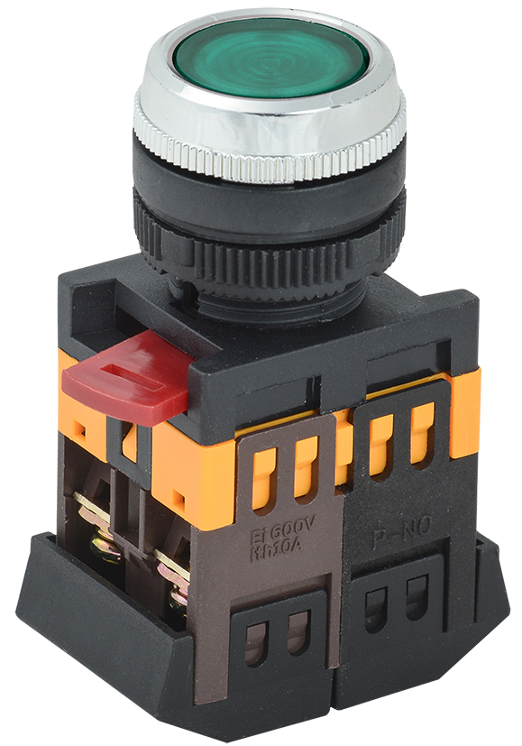 Кнопка ABLFS-22 зеленый d22мм неон/240В 1з+1р ИЭК, BBT30-ABLFS-K06