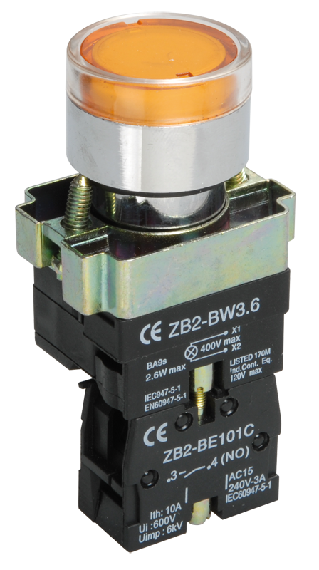 LAY5-BW3561 Кнопка управления жёлтая d22мм с подсветкой 1нз ИЭК, BBT50-BW-K05