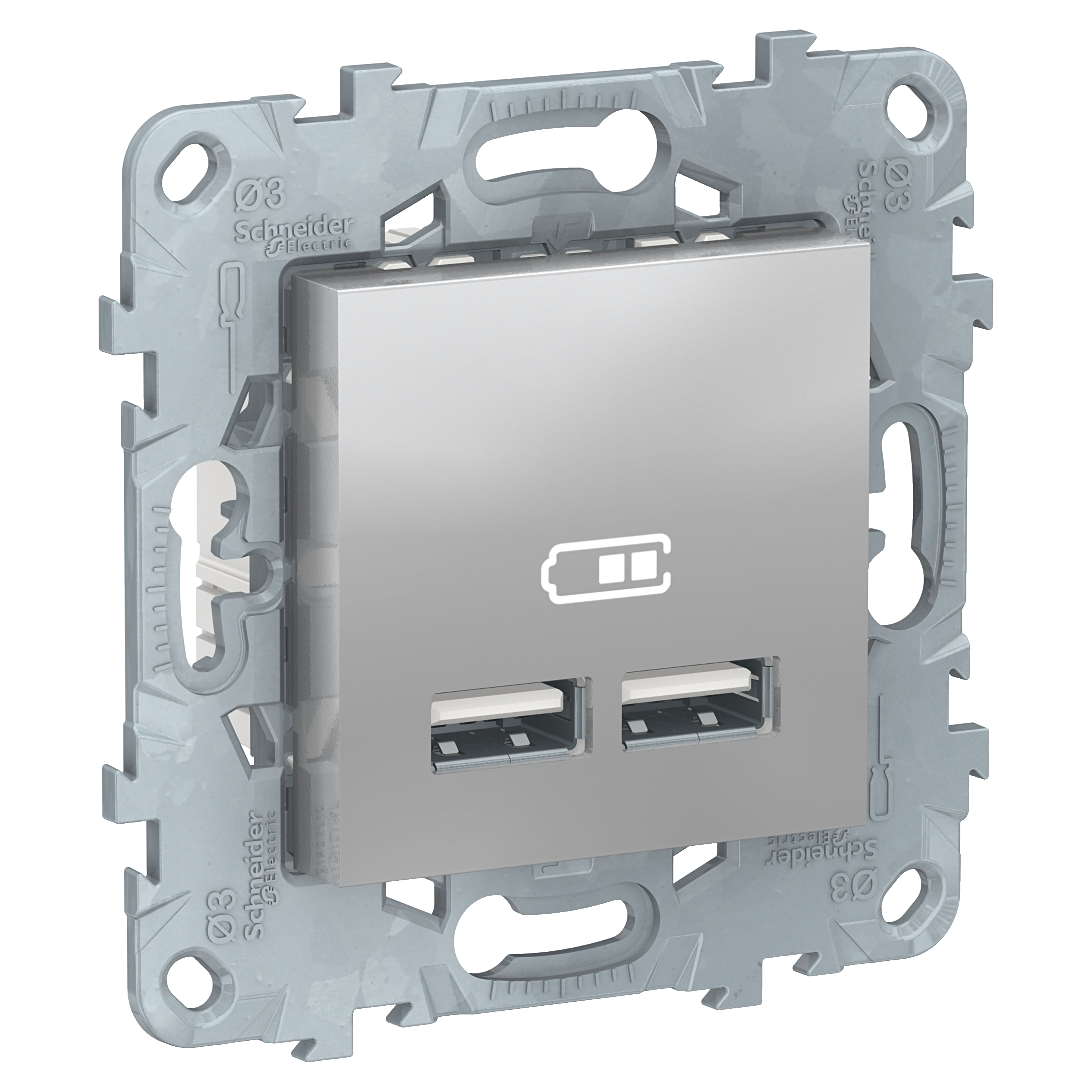 Розетка USB, 2-х местная, 5В/2100ма (алюминий) Unica New Schneider Electric, NU541830