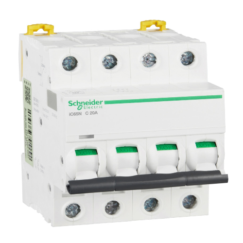 iC65N 4P 20А Автоматический выключатель 4-полюсный, 20А, 6кА (хар-ка C) Schneider Electric, A9F18420