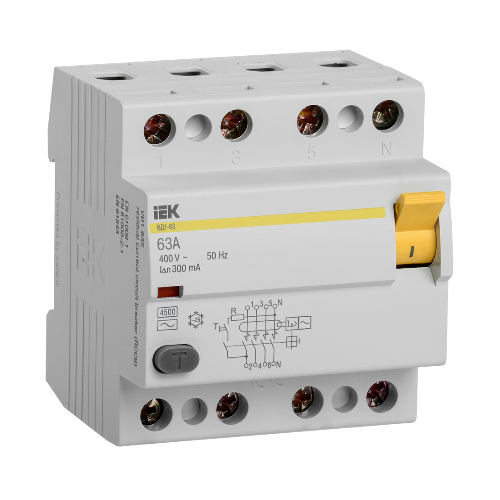 ВД1-63 Блок утечки тока 4-полюсный, 63А 300mA, 4,5kA, тип AC ИЭК, MDV10-4-063-300