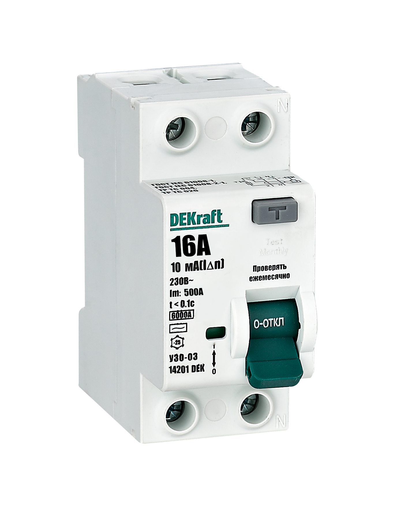 УЗО-03 Блок утечки тока 2-полюсный, 40A, 30mA, тип А, 6kA DEKraft, 14264DEK