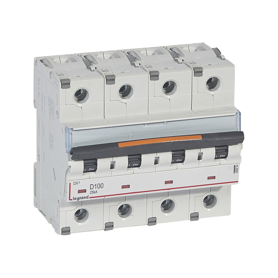 DX3 Автоматический выключатель 4-полюсный 100A 25kA (хар-ка D) Legrand, 409854