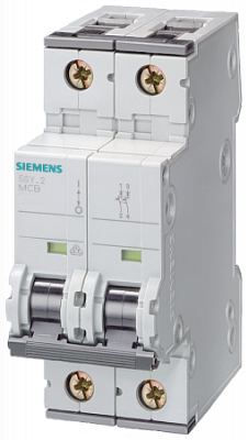 Автоматический выключатель 2-полюсный 6А 10кА (хар-ка D) Siemens, 5SY42068