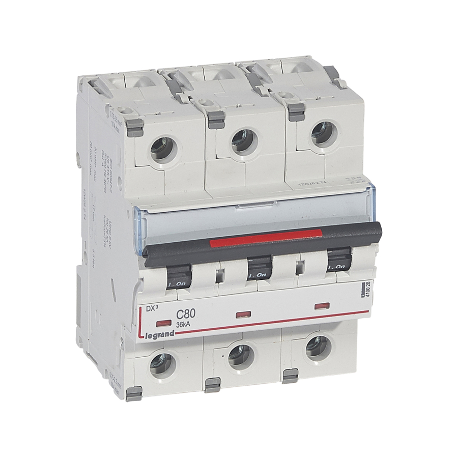 DX3 Автоматический выключатель 3-полюсный 80A 36kA (хар-ка C) Legrand, 410028