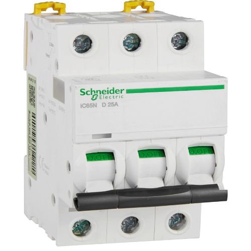 iC65N 3P 25А Автоматический выключатель 3-полюсный, 25А, 6кА (хар-ка D) Schneider Electric, A9F19325