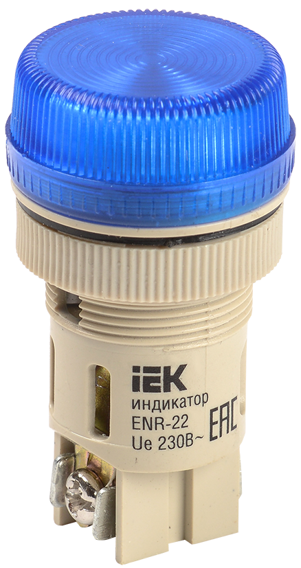ENR-22 Лампа сигнальная d22мм синий неон/240В цилиндр ИЭК, BLS40-ENR-K07