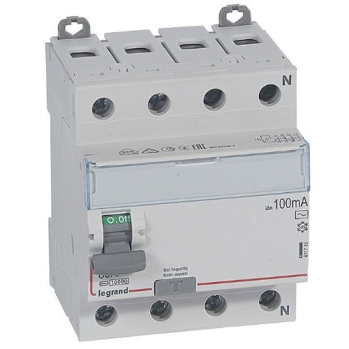 DX3 Блок утечки тока (УЗО) 4-полюсный, 80А, 100mA, тип AC Legrand, 411715