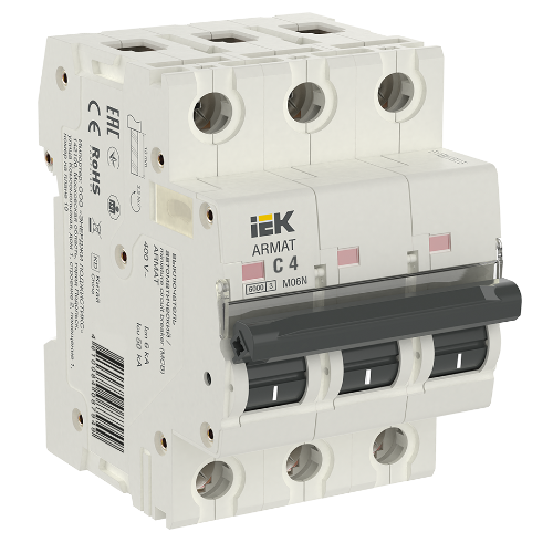 M06N Автоматический выключатель 3-полюсный, 4А, 6kA (хар-ка C) ИЭК, AR-M06N-3-C004