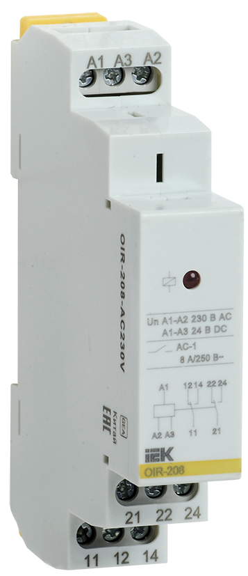Промежуточное реле OIR, 2 контакта (8А), 230В AC IEK