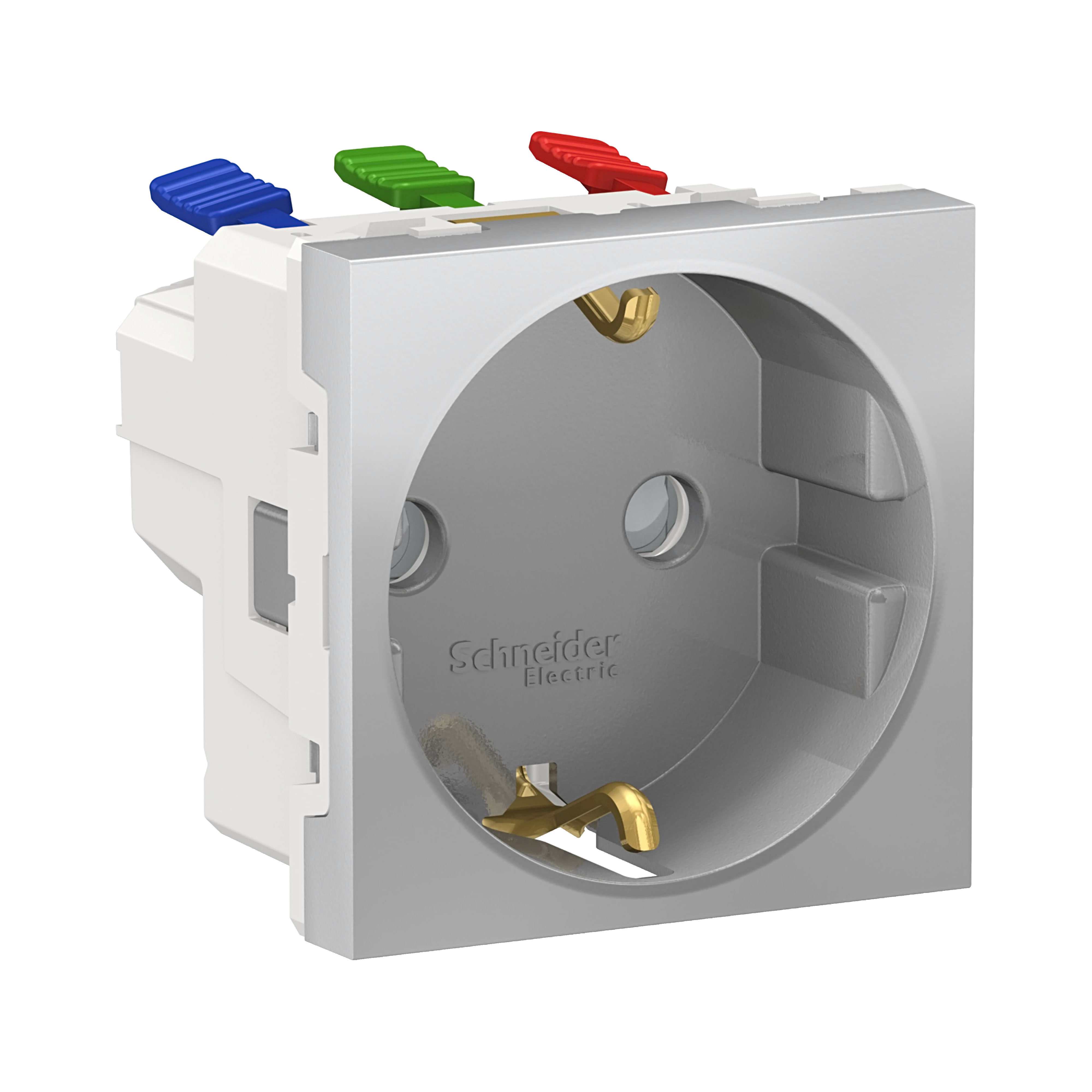 Розетка с зазем., со штор., с быстроз. клем., 16а 250в, 2 мод. (алюминий) Unica Modular Schneider Electric, NU305730