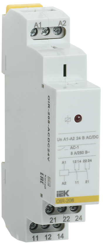 Промежуточное реле OIR, 2 контакта (8А), 24В AC/DC IEK, OIR-208-ACDC24V