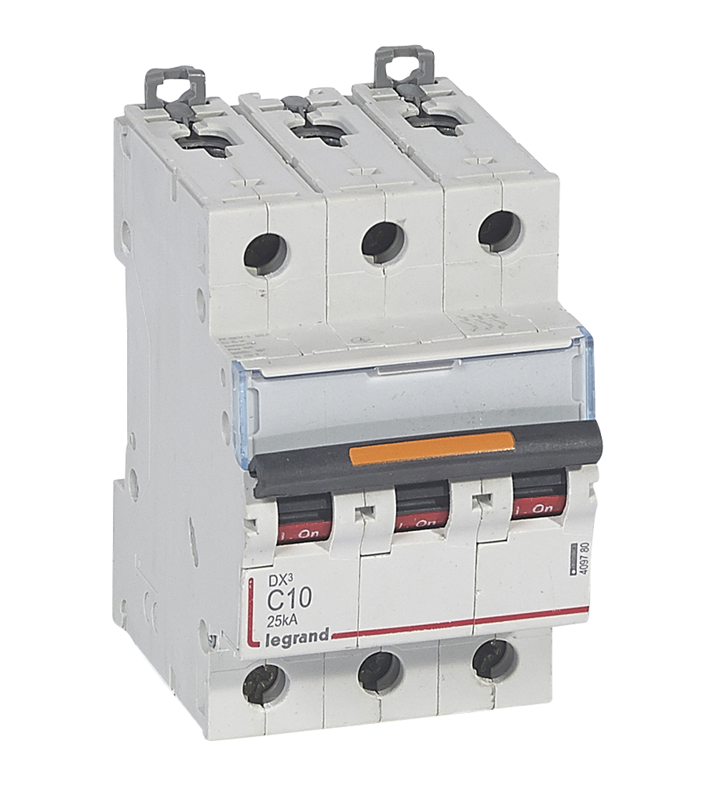DX3 Автоматический выключатель 3-полюсный 10A 25kA (хар-ка C) Legrand, 409780
