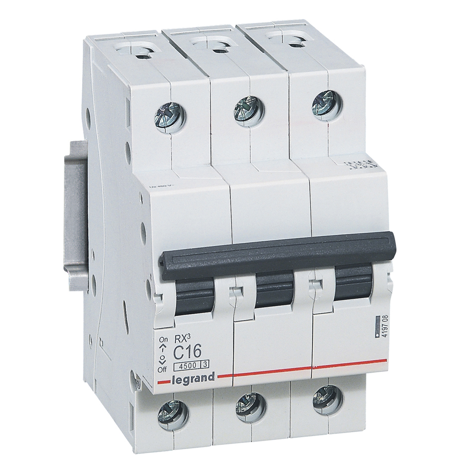 RX3 Автоматический выключатель 3-полюсный 16A 4,5kА (хар-ка С) Legrand, 419708