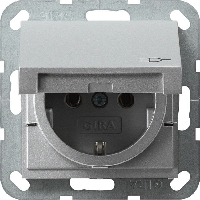 Розетка с заземлением, с крышкой (алюминий) System 55 GIRA, G045426