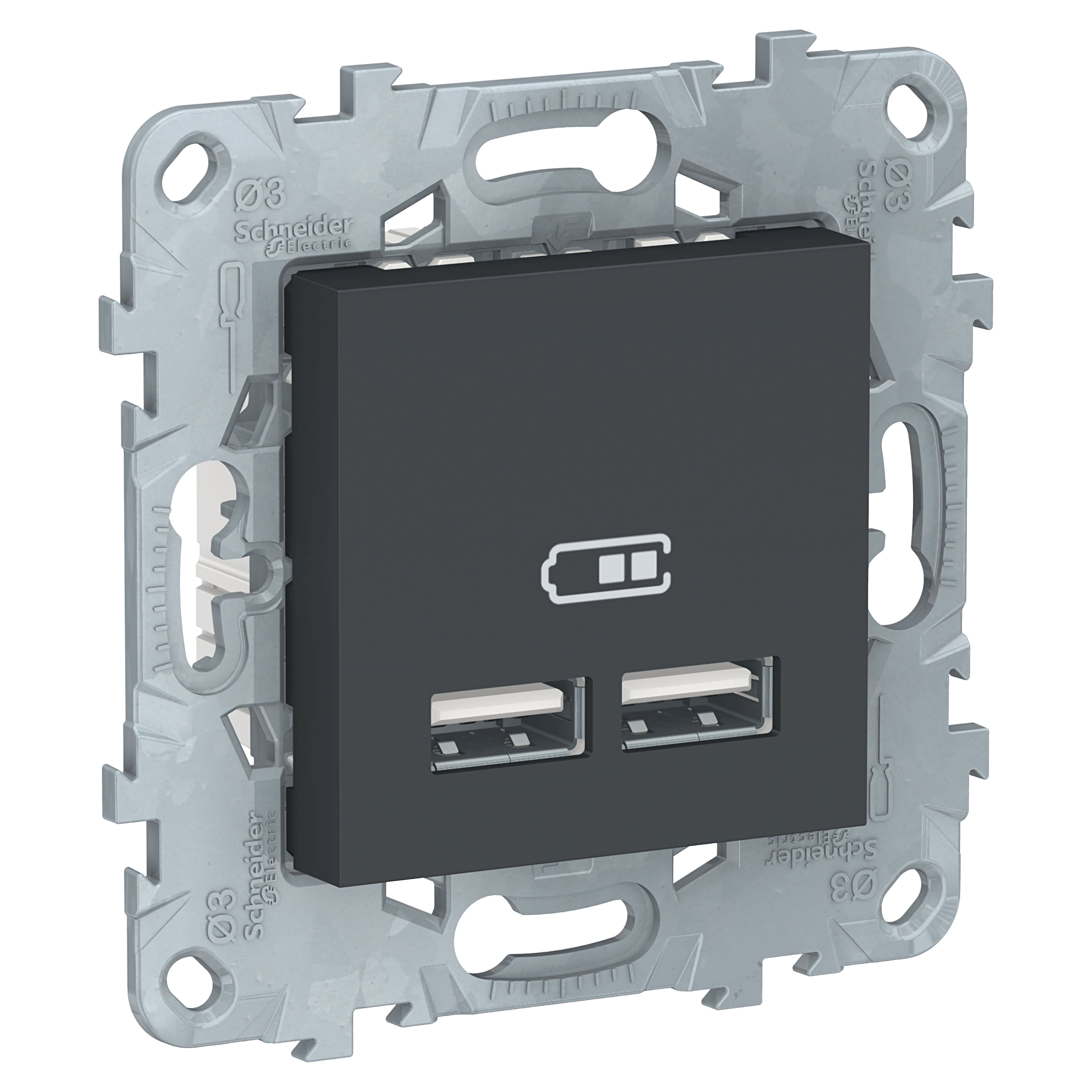 Розетка USB, 2-х местная, 5B/2100ма (антрацит) Unica New Schneider Electric, NU541854