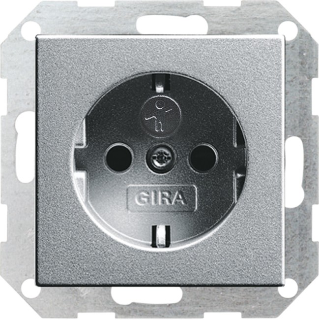 Розетка с зазеслением, со шторками (алюминий) System 55 GIRA, G045326