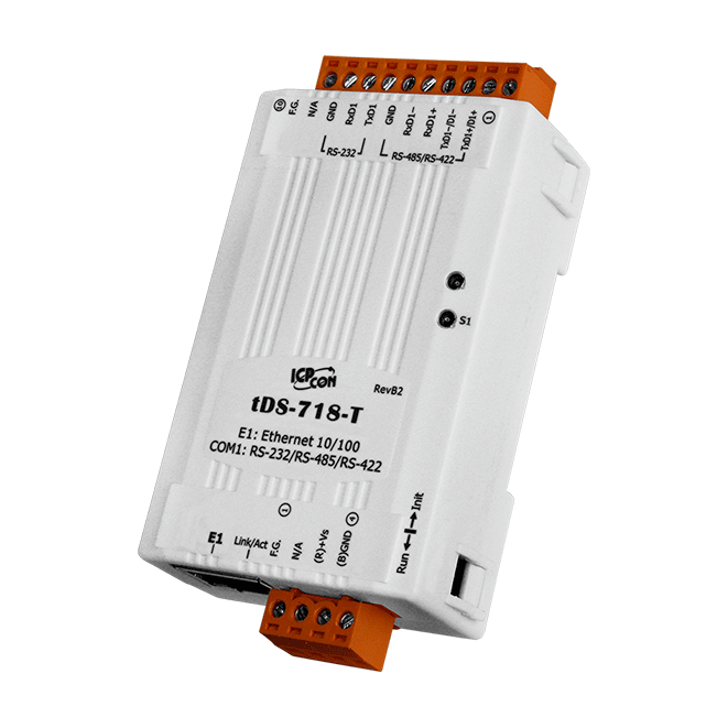 Преобразователь RS-232/422/485 в Ethernet, 1xRS-232/422/485, 12-48VDC ICP DAS, tDS-718-T