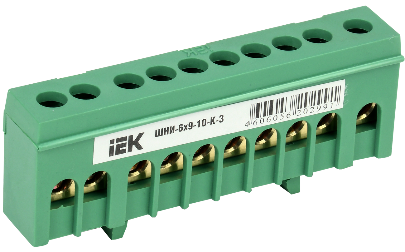 Шина PE "земля" в корп изол на DIN-рейку ШНИ-6х9-10-К-З ИЭК, YNN10-69-10KD-K06