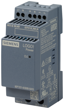 LOGO! POWER Стабилизированный блок питания, вход: ~100-240В, выход: =24B /1.3A Siemens, 6EP33316SB000AY0