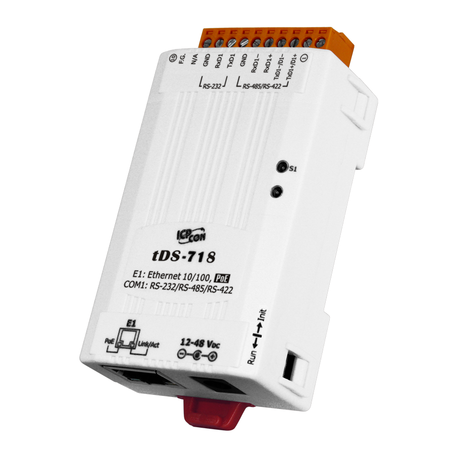 Ethernet сервер устройств, PoE, 1xRS-232/422/485, RoHS ICP DAS, tDS-718