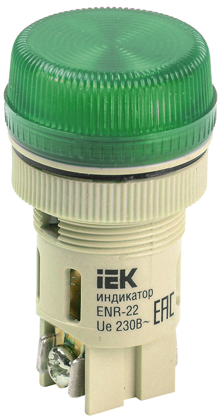 ENR-22 Лампа сигнальная d22мм зеленый неон/240В цилиндр ИЭК, BLS40-ENR-K06