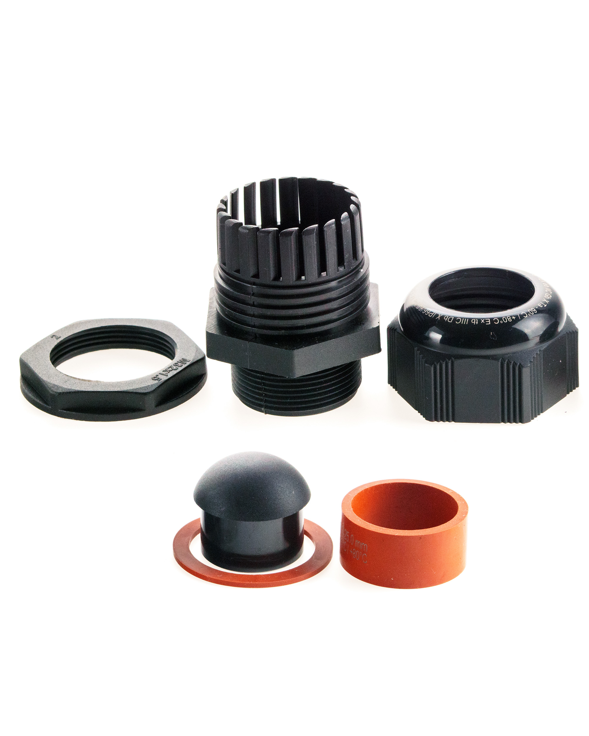 Extherm Extherm BM-X7S-LP Кабельный ввод взрывозащищенный М32х1,5 с уплотнением для небронированного силового кабеля Ø18-25мм, с уплотнительным кольцом и контргайкой, полиамид
