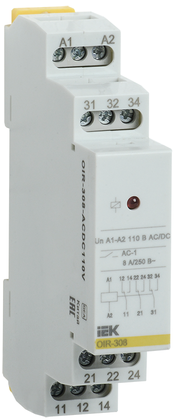 Промежуточное реле OIR, 3 контакта (8А), 110В AC/DC IEK, OIR-308-ACDC110V