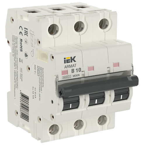 M06N Автоматический выключатель 3-полюсный, 10А, 6kA (хар-ка B) ИЭК, AR-M06N-3-B010