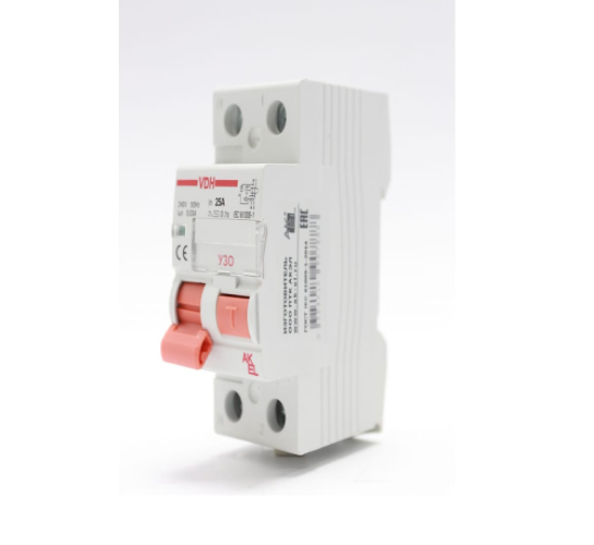 УЗО-VDH-2P-25A-30mA-ТипAC Устройство защитного отключения 2P/25A/AC/230VAC/30mA/10kA AKEL