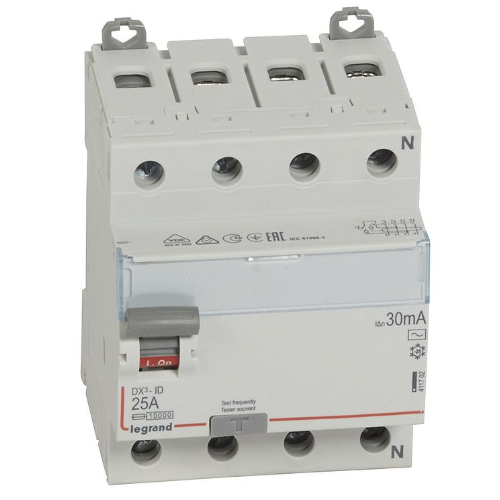 DX3 Блок утечки тока (УЗО) 4-полюсный, 25A, 30mA, тип АC Legrand