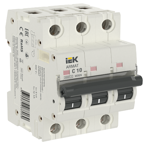 M06N Автоматический выключатель 3-полюсный, 10А, 6kA (хар-ка C) ИЭК, AR-M06N-3-C010