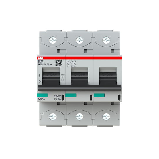 S803P D80 Автоматический выключатель 3-полюсный, 80A, 50kA (хар-ка D) ABB, 2CCG001244R0001