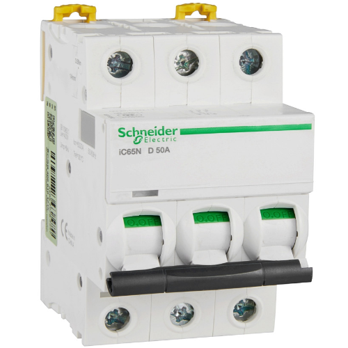 iC65N 3P 50А Автоматический выключатель 3-полюсный, 50А, 6кА (хар-ка D) Schneider Electric, A9F19350